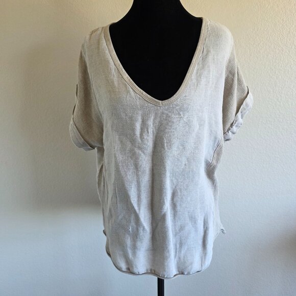 Meo Meli Italy Cotton Linen Tunic Top Contrast Fabric Semi Sheer Oversize Boxy M - Picture 1 of 9